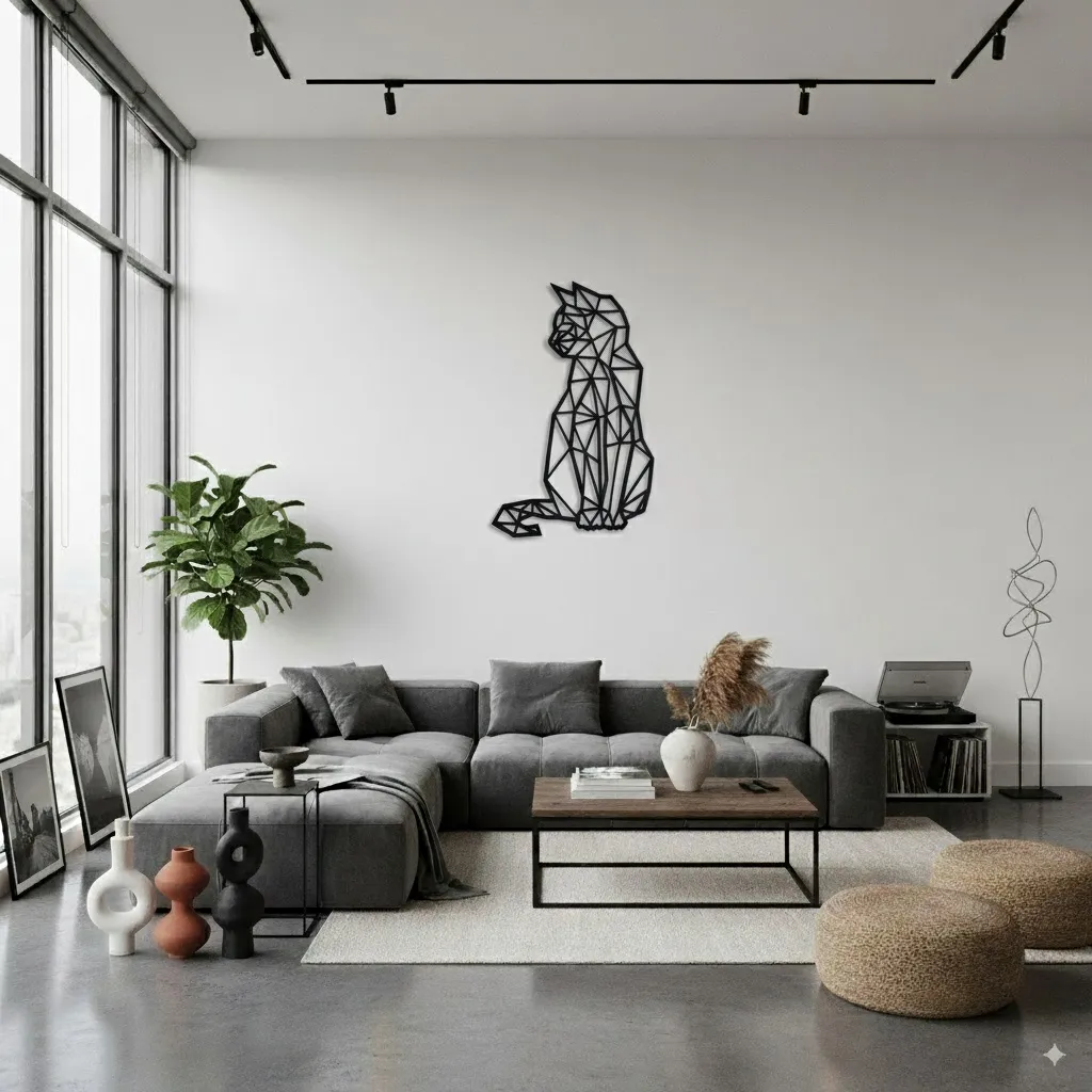 Cuadro Gato Geométrico 30x60cm