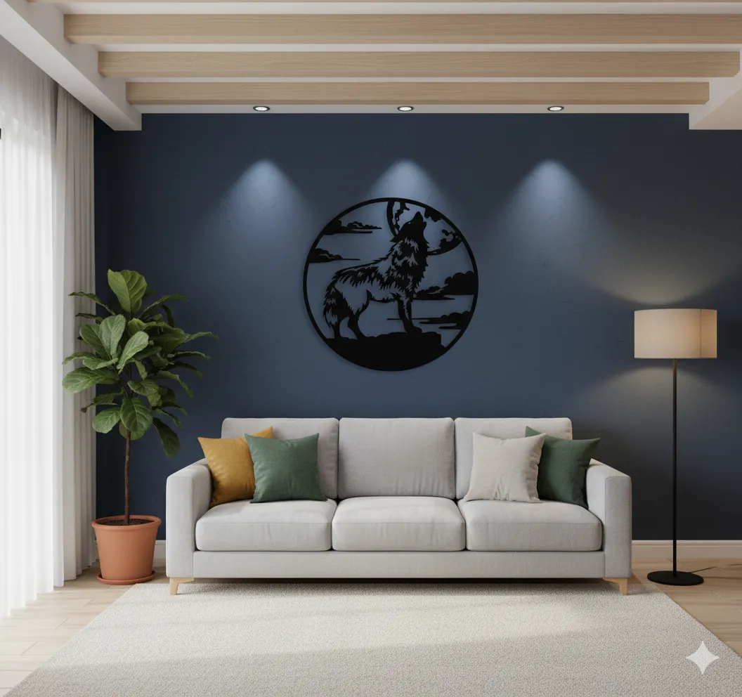 Cuadro Lobo circular en Luna