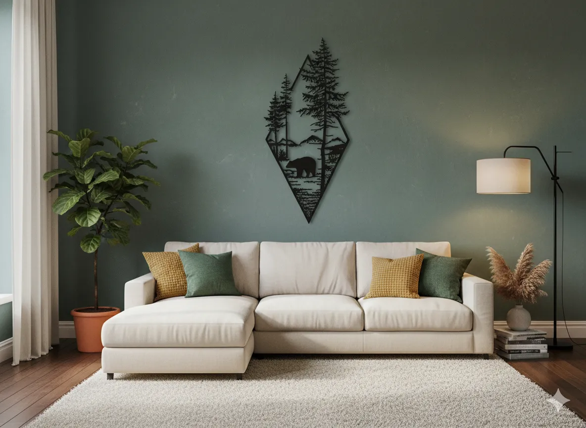 Cuadro Oso en paisaje de rombo